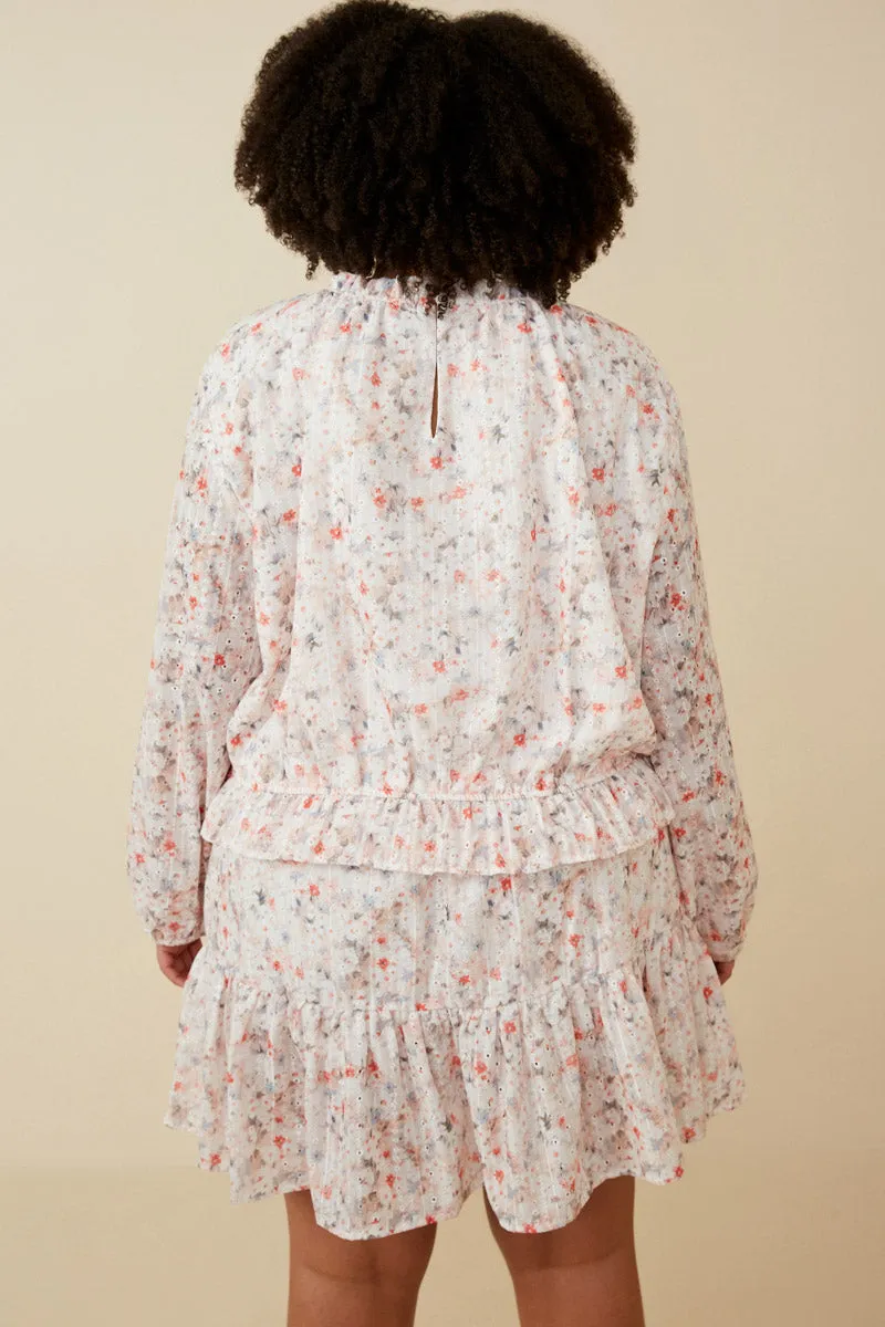 Eyelet Embroidered Floral Cinch Waist Top