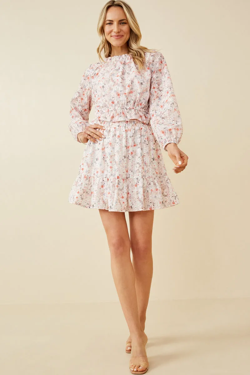 Eyelet Embroidered Floral Cinch Waist Top