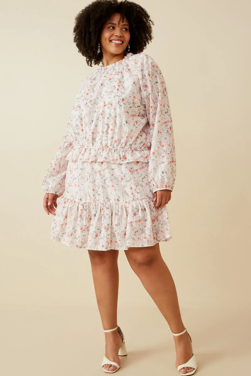 Eyelet Embroidered Floral Cinch Waist Top