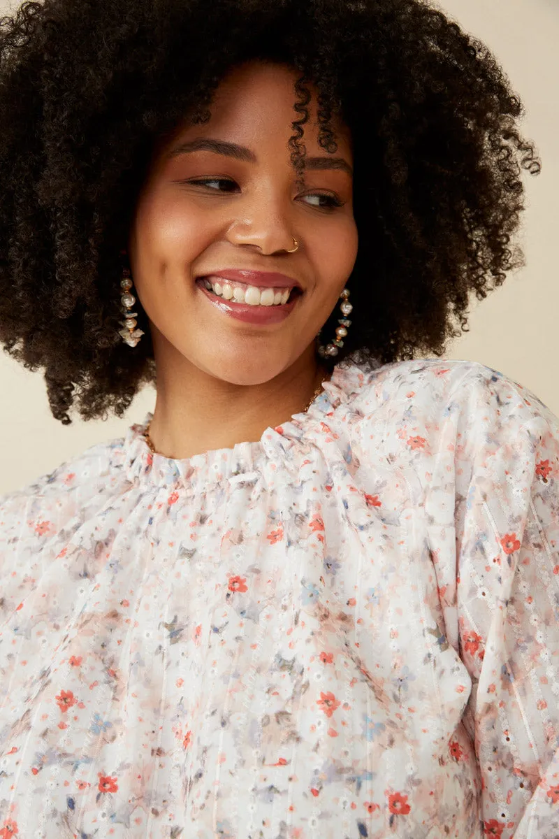 Eyelet Embroidered Floral Cinch Waist Top