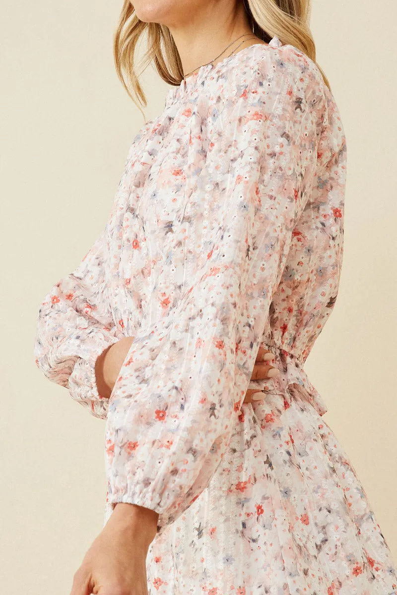 Eyelet Embroidered Floral Cinch Waist Top
