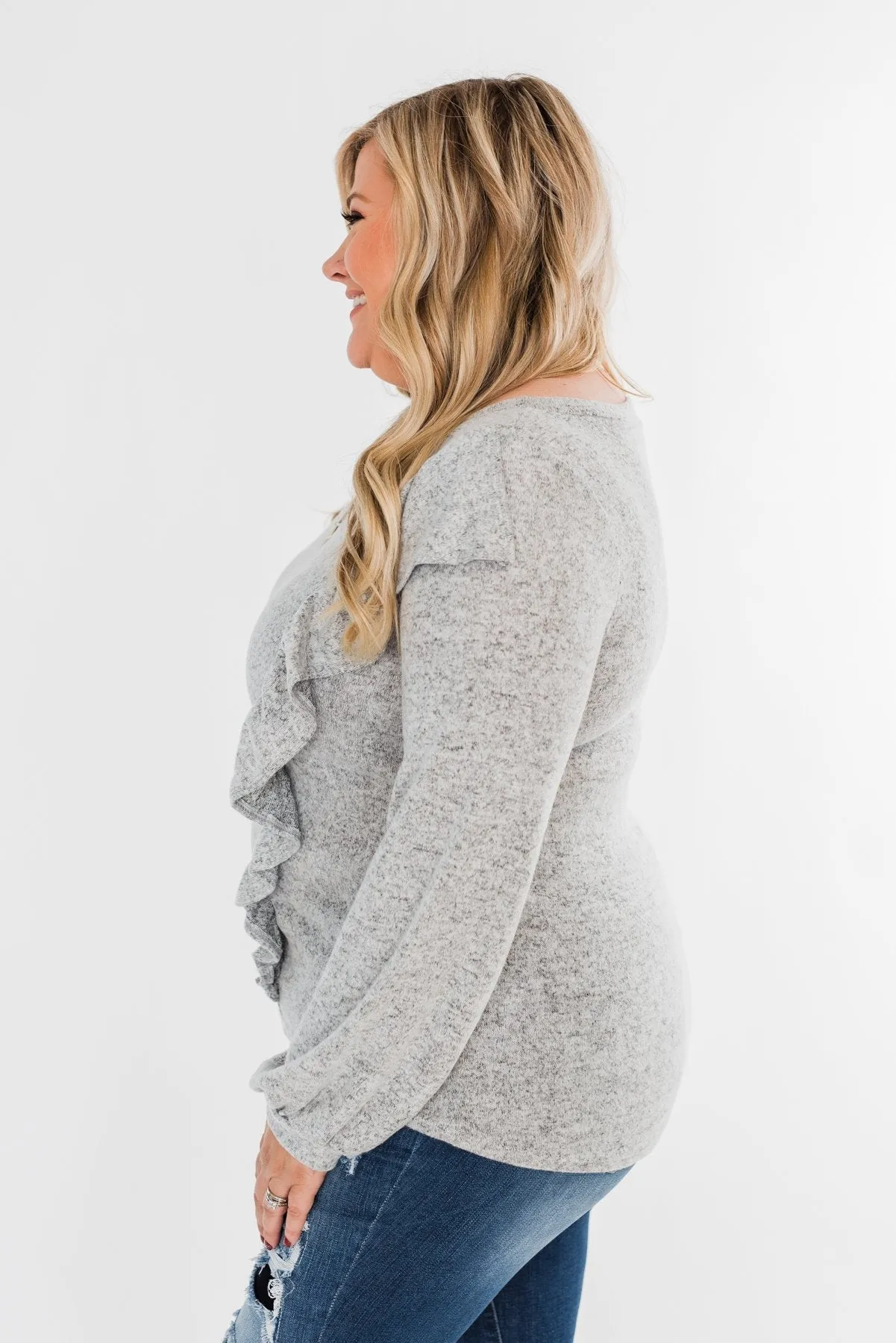 Feeling Brand New Ruffle Top- Heather Grey