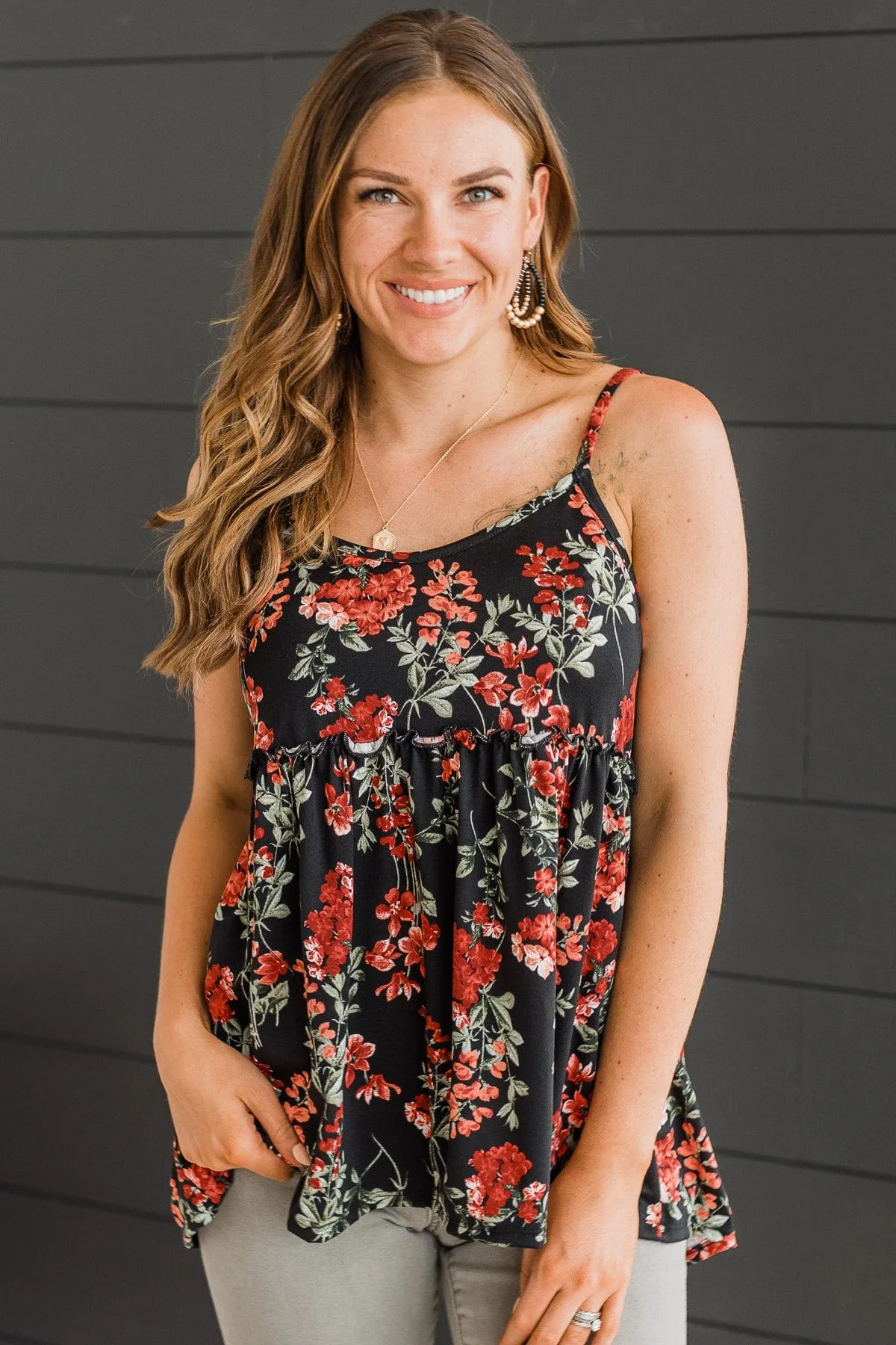 Flirting With Fate Floral Tank Top- Black