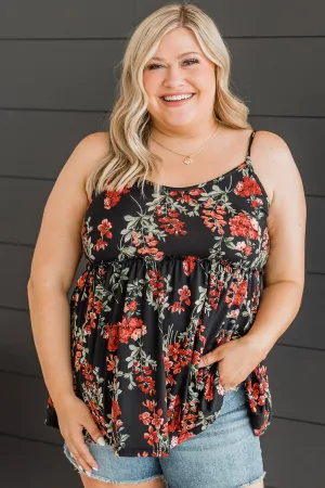 Flirting With Fate Floral Tank Top- Black