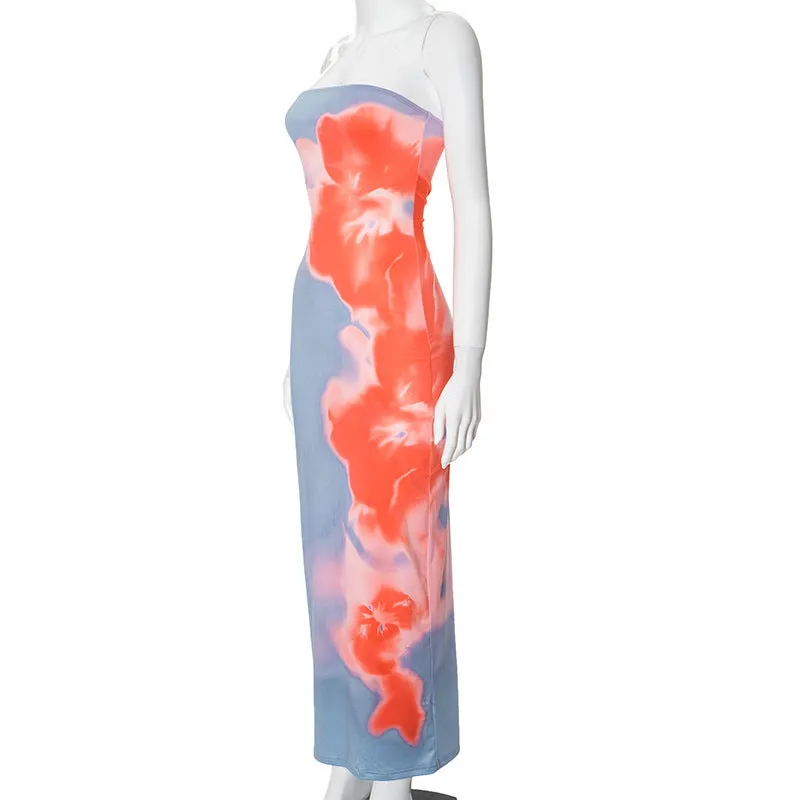 Floral Print Strapless Maxi Dress