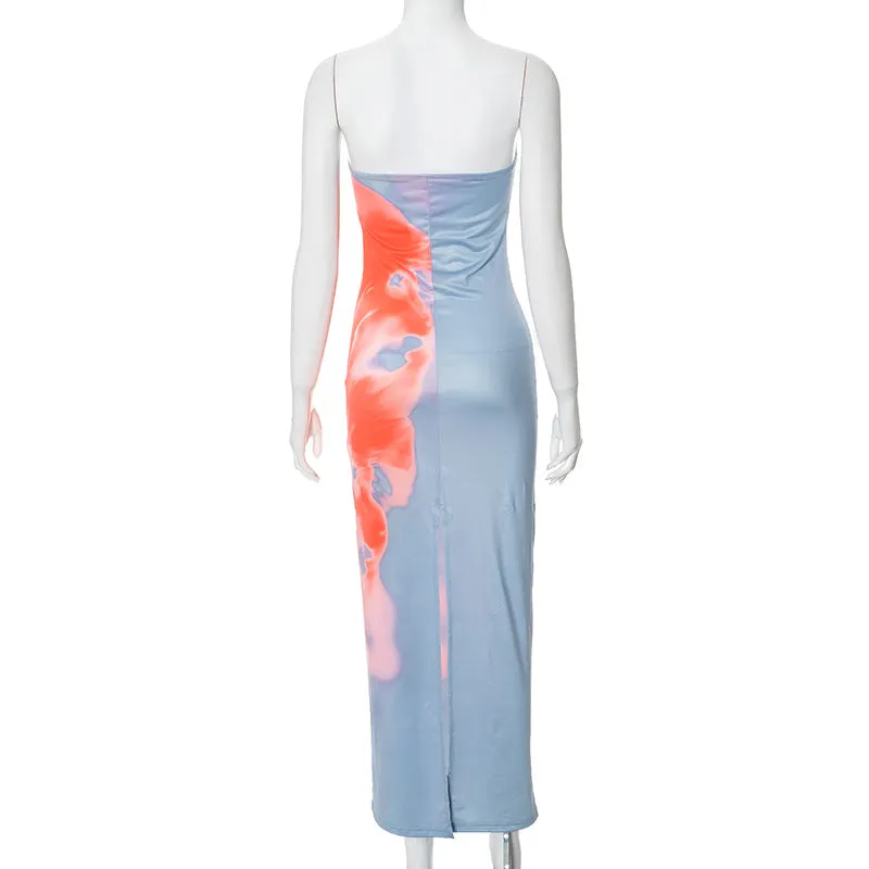 Floral Print Strapless Maxi Dress