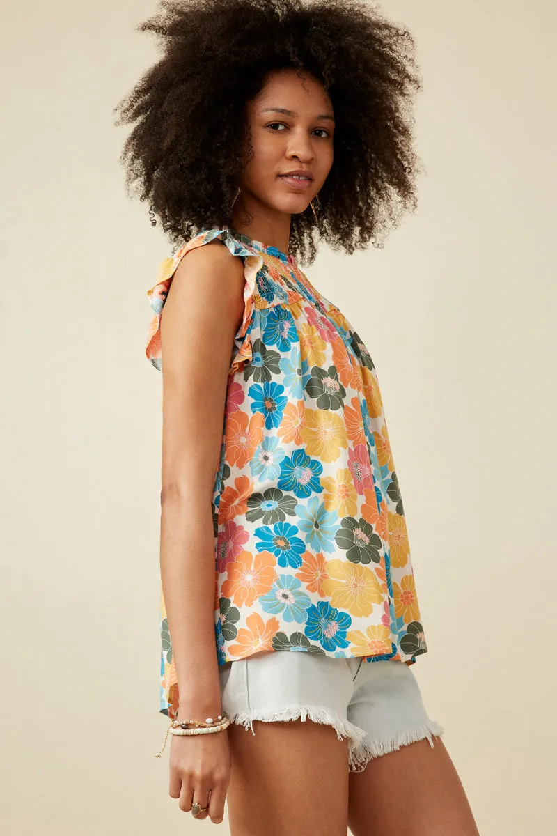 Floral Smocked Ruffle Detail Tank