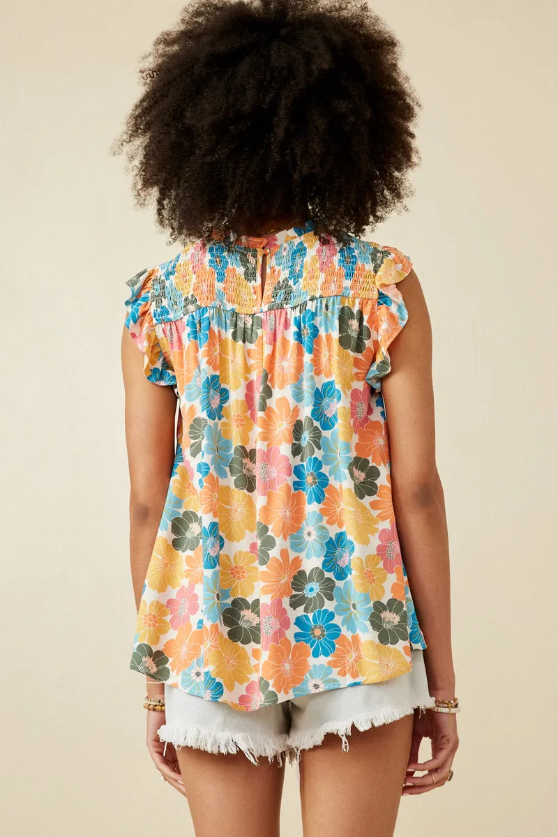 Floral Smocked Ruffle Detail Tank