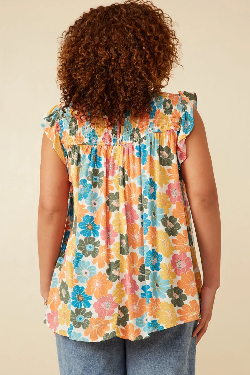 Floral Smocked Ruffle Detail Tank
