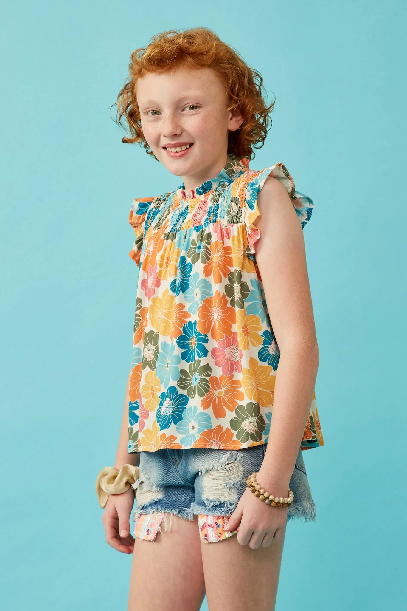 Floral Smocked Ruffle Detail Tank