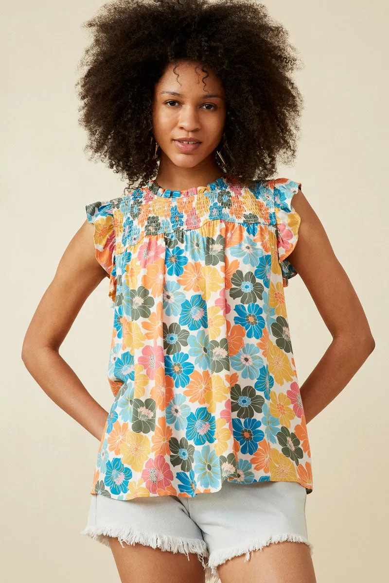 Floral Smocked Ruffle Detail Tank