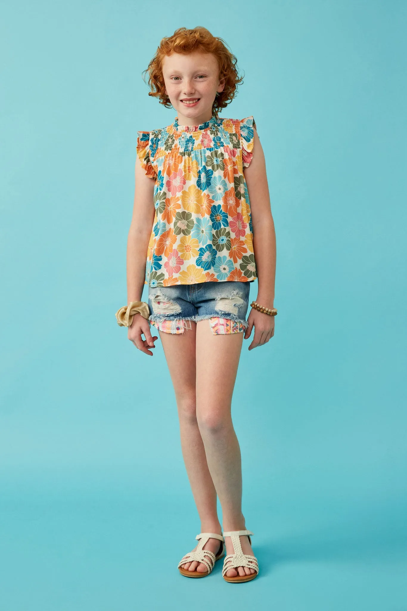 Floral Smocked Ruffle Detail Tank