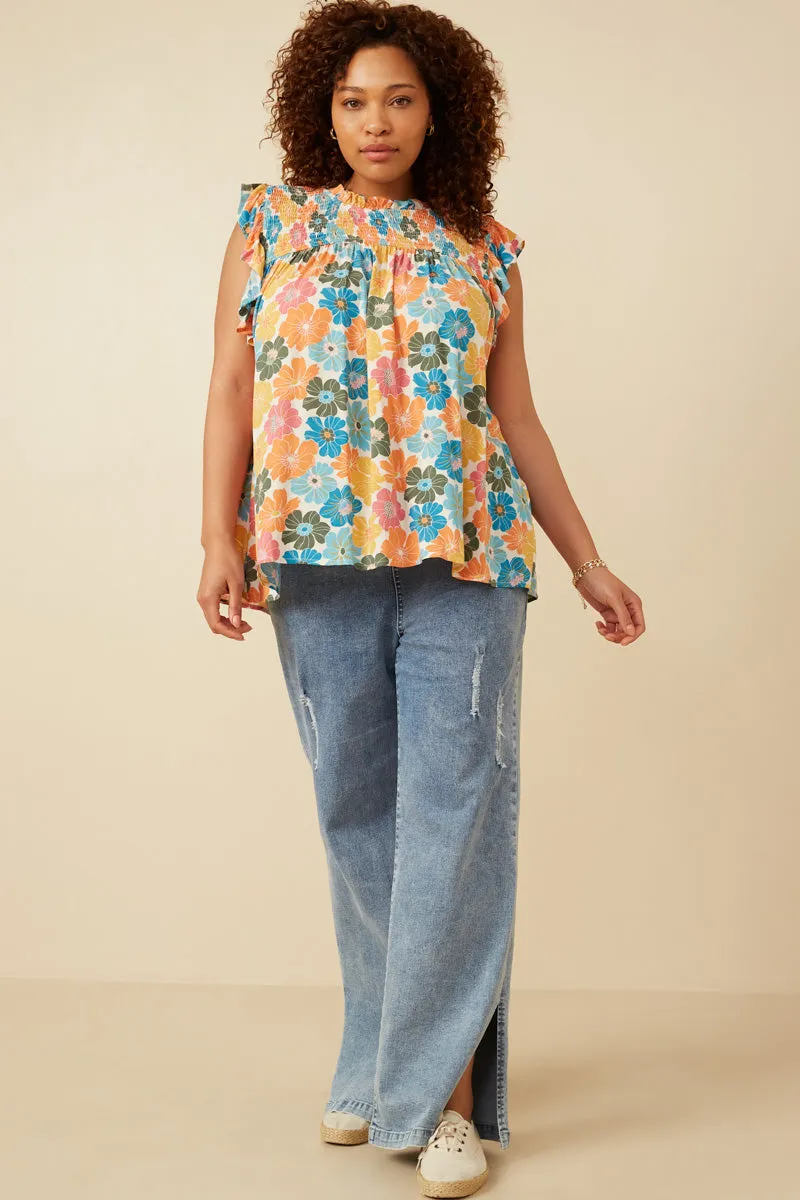 Floral Smocked Ruffle Detail Tank