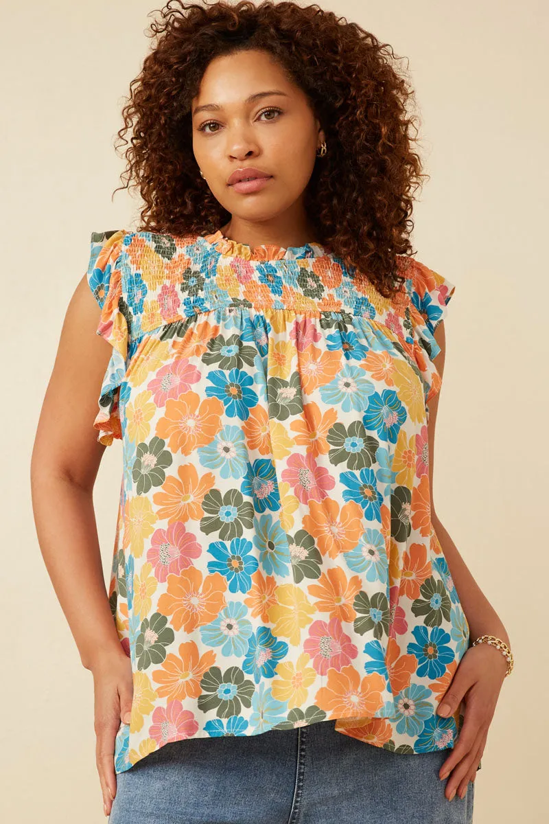 Floral Smocked Ruffle Detail Tank