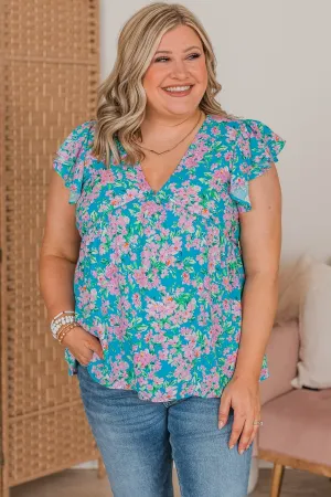 For A Moment Floral Babydoll Blouse- Blue & Pink