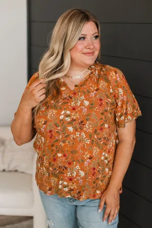 Forever Enchanted Floral Top- Burnt Orange