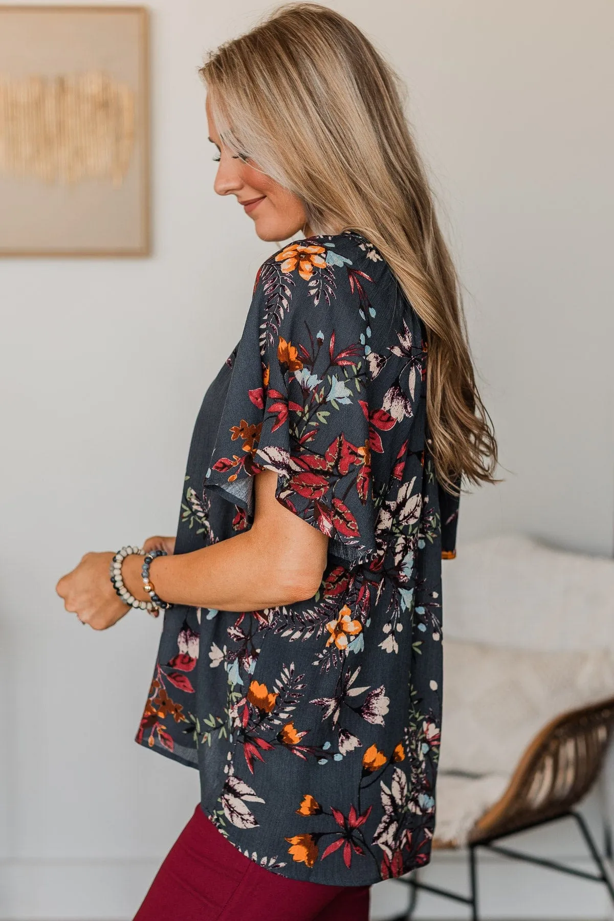 Forever Enchanted Floral Top- Navy