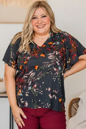 Forever Enchanted Floral Top- Navy