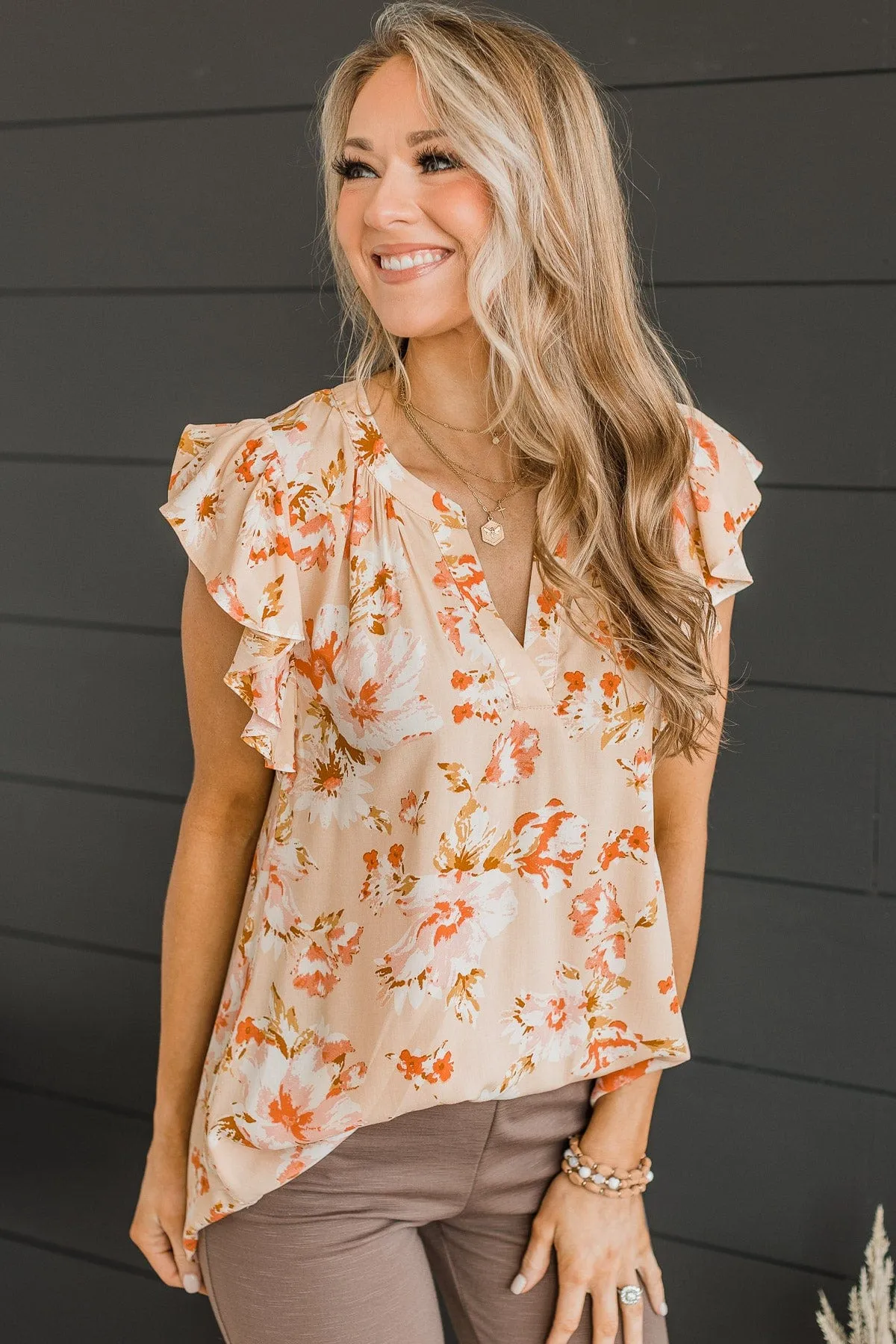 Forever Sweet Floral Blouse- Dusty Peach & Coral