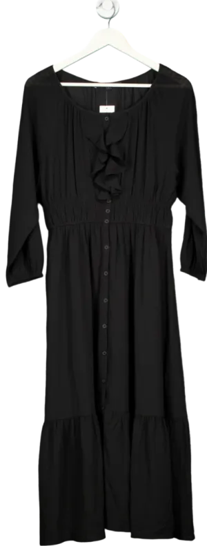 French Connection Black Anna Cora Pleated Button Down Maxi Dress UK XS