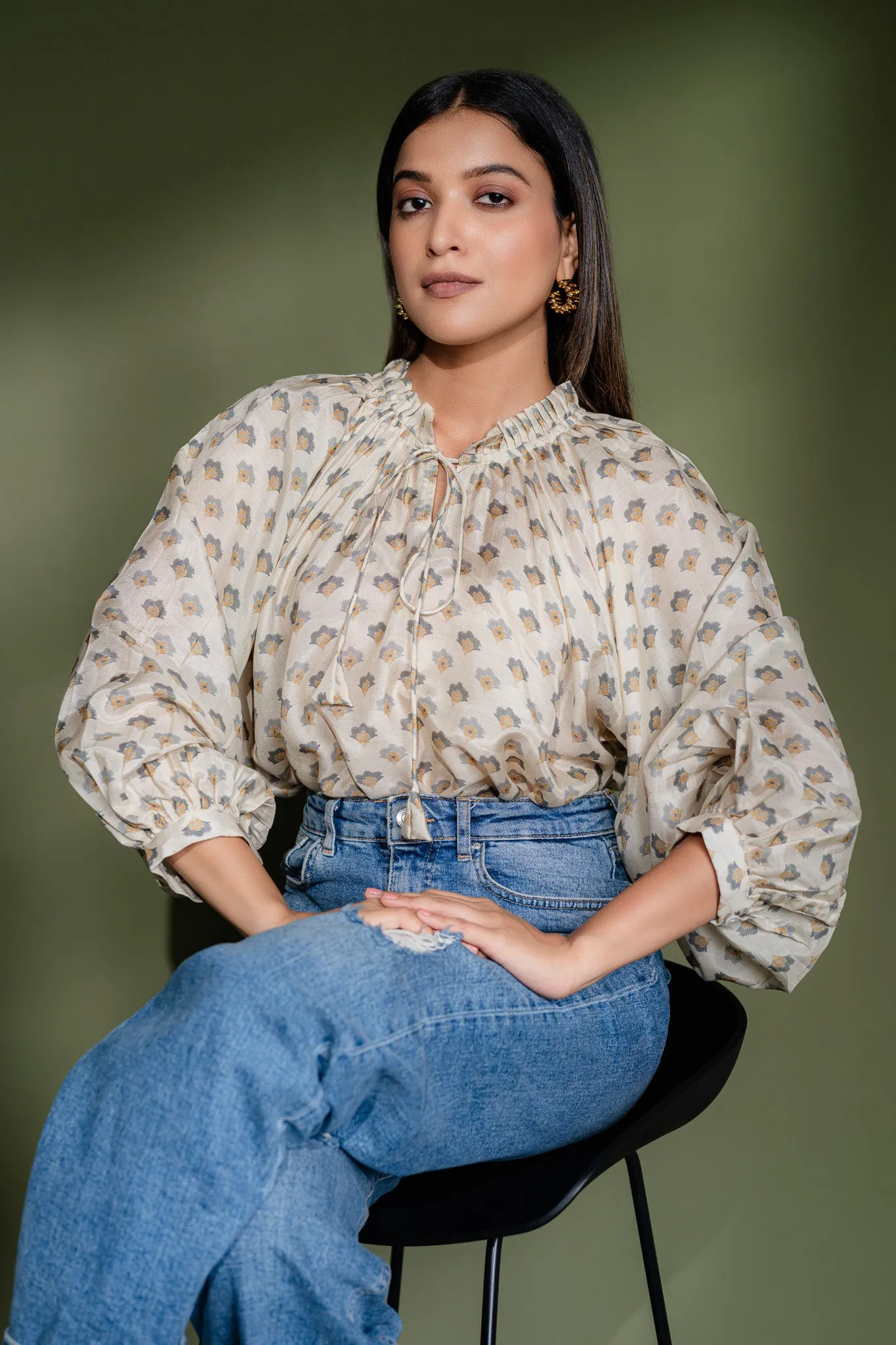 Frill-Trimmed Muslin Top