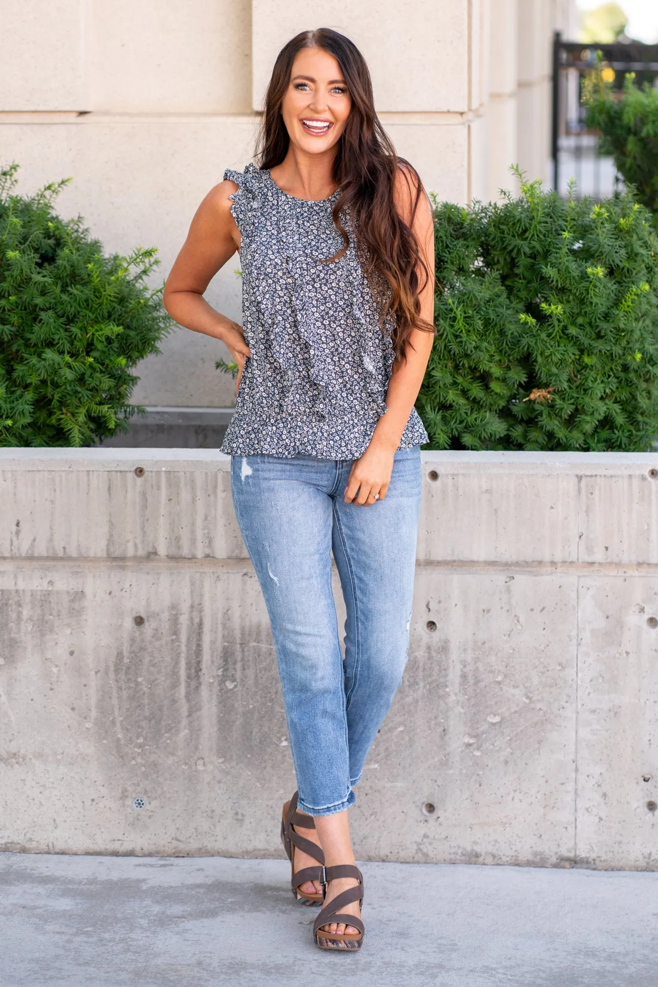 Frilled Striped Top - Teal