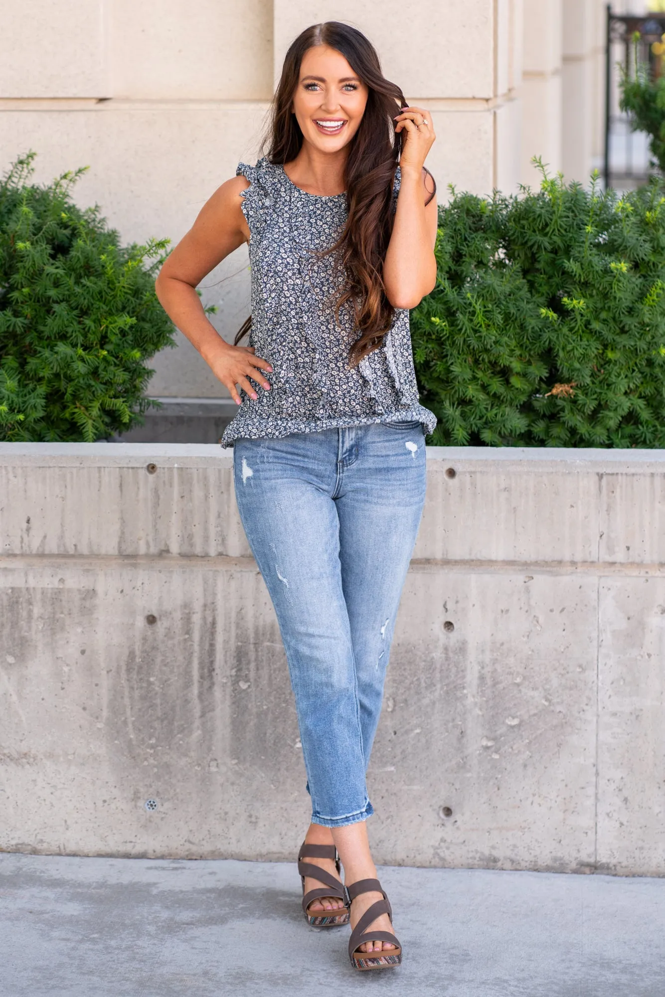 Frilled Striped Top - Teal