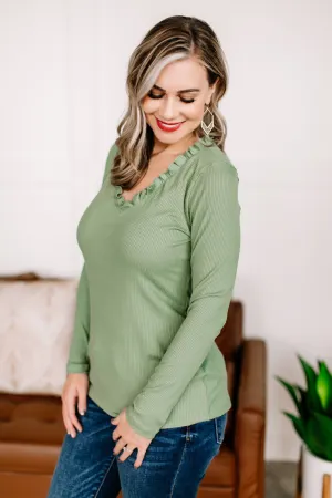 Frilled To Bits Ruffle Neck Top In Cactus