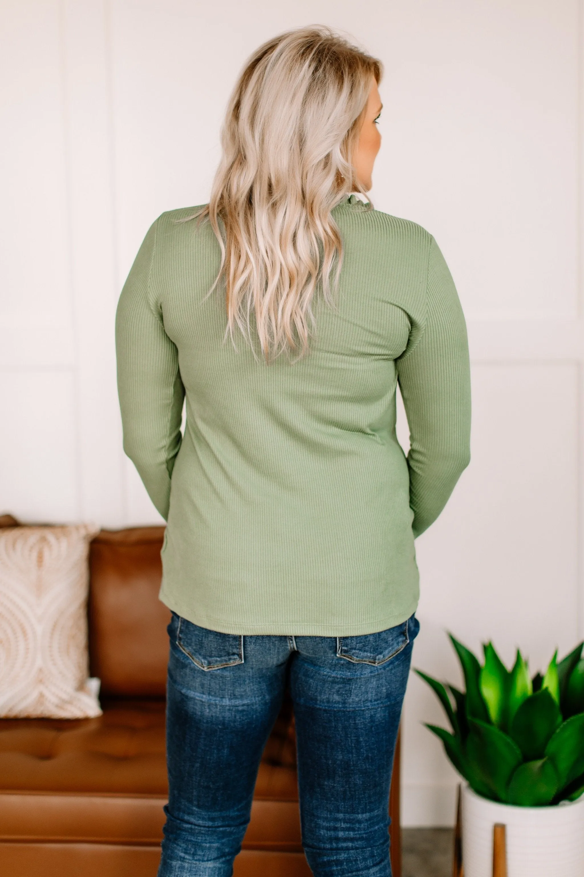 Frilled To Bits Ruffle Neck Top In Cactus