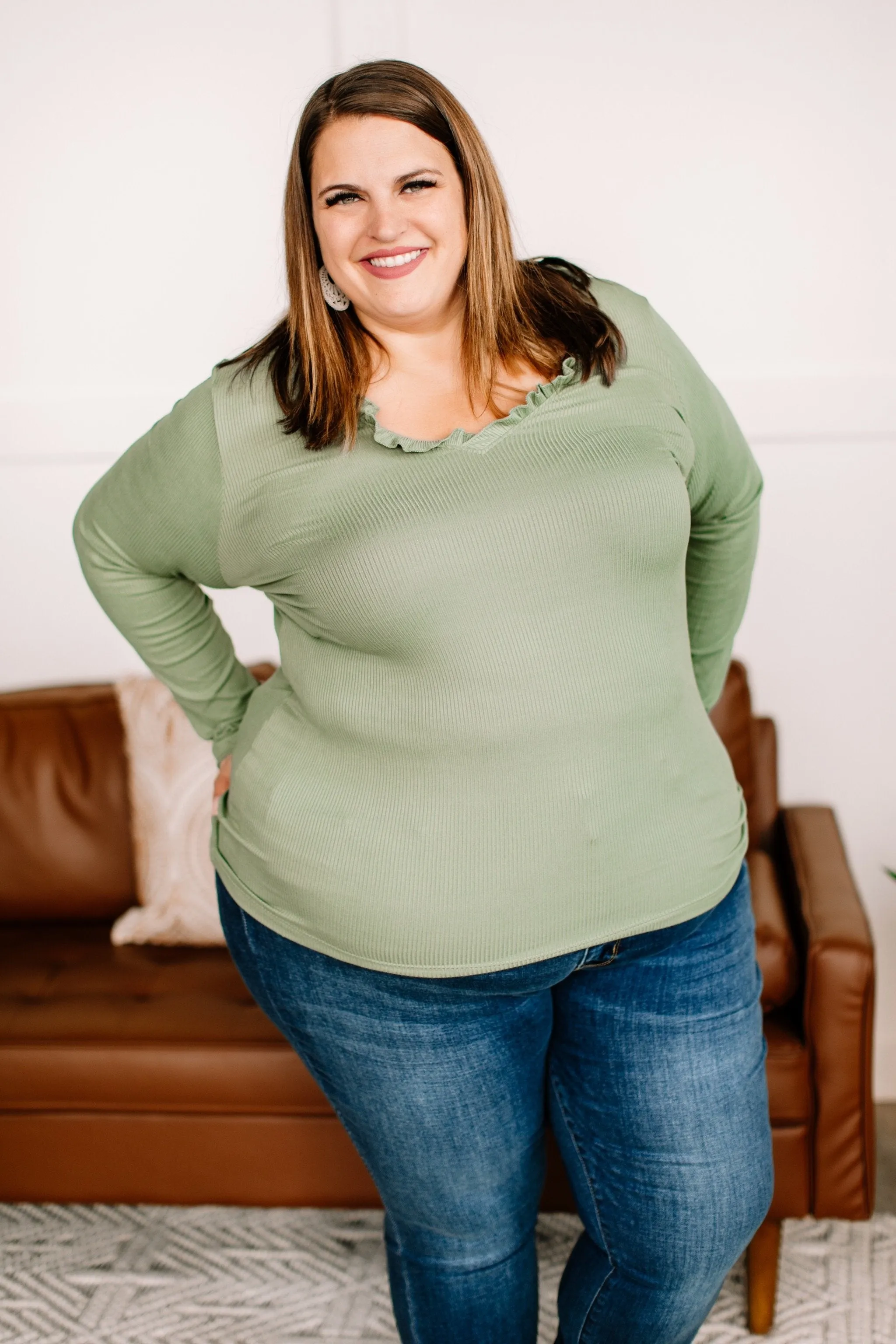 Frilled To Bits Ruffle Neck Top In Cactus