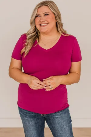 From The Moment We Met V-Neck Tee- Magenta