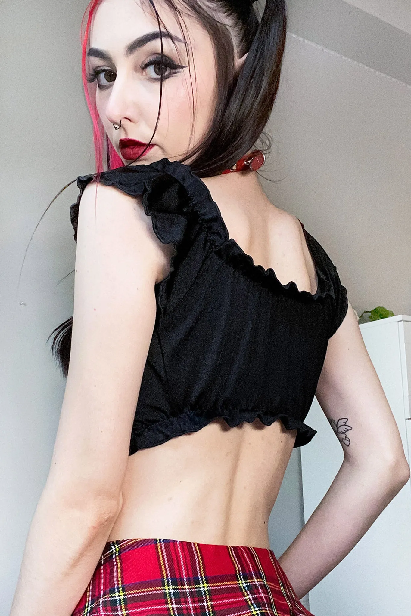 FYP Black Ruffle Tie Top