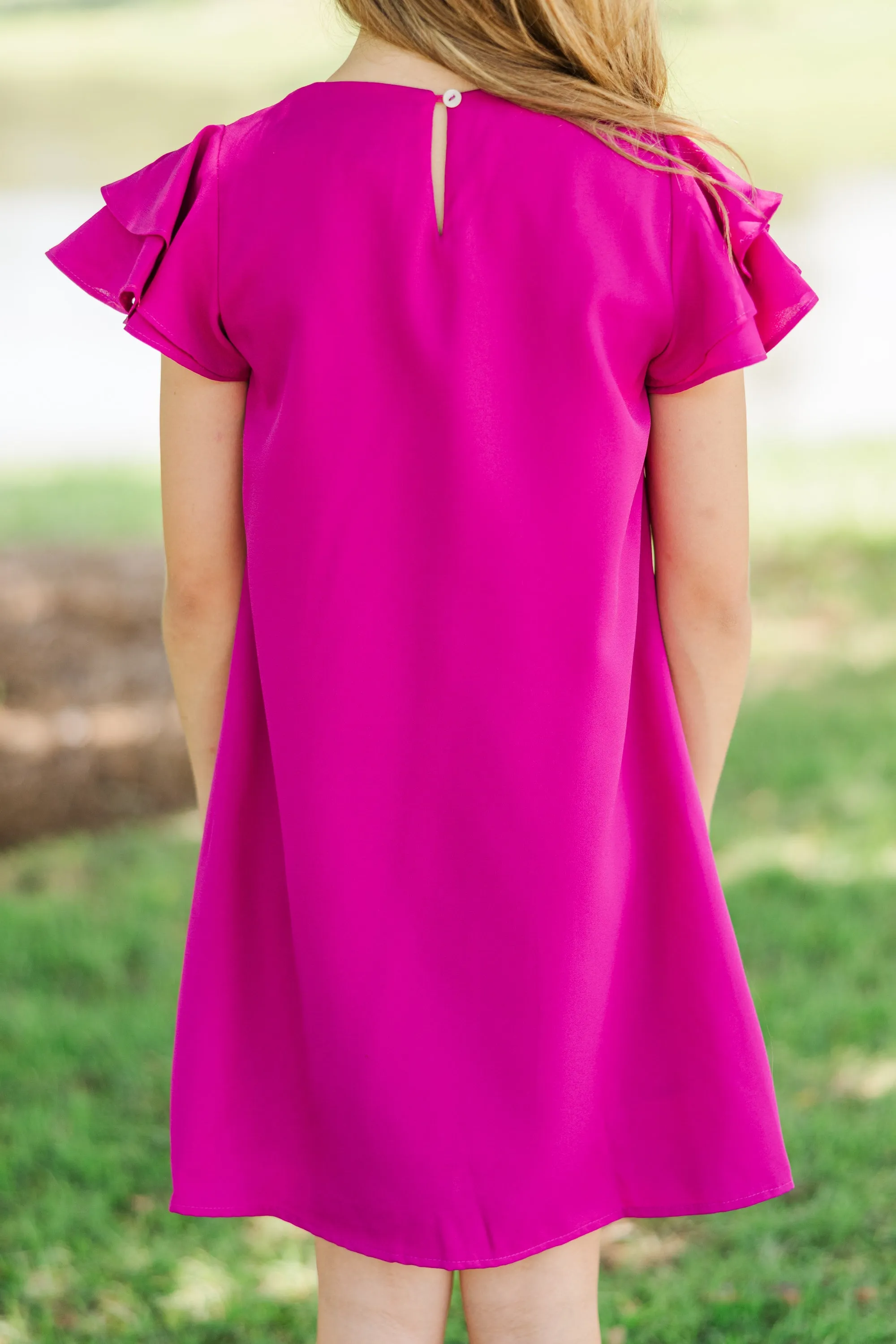 Girls: Beauty Bound Magenta Ruffled Sleeve Dress