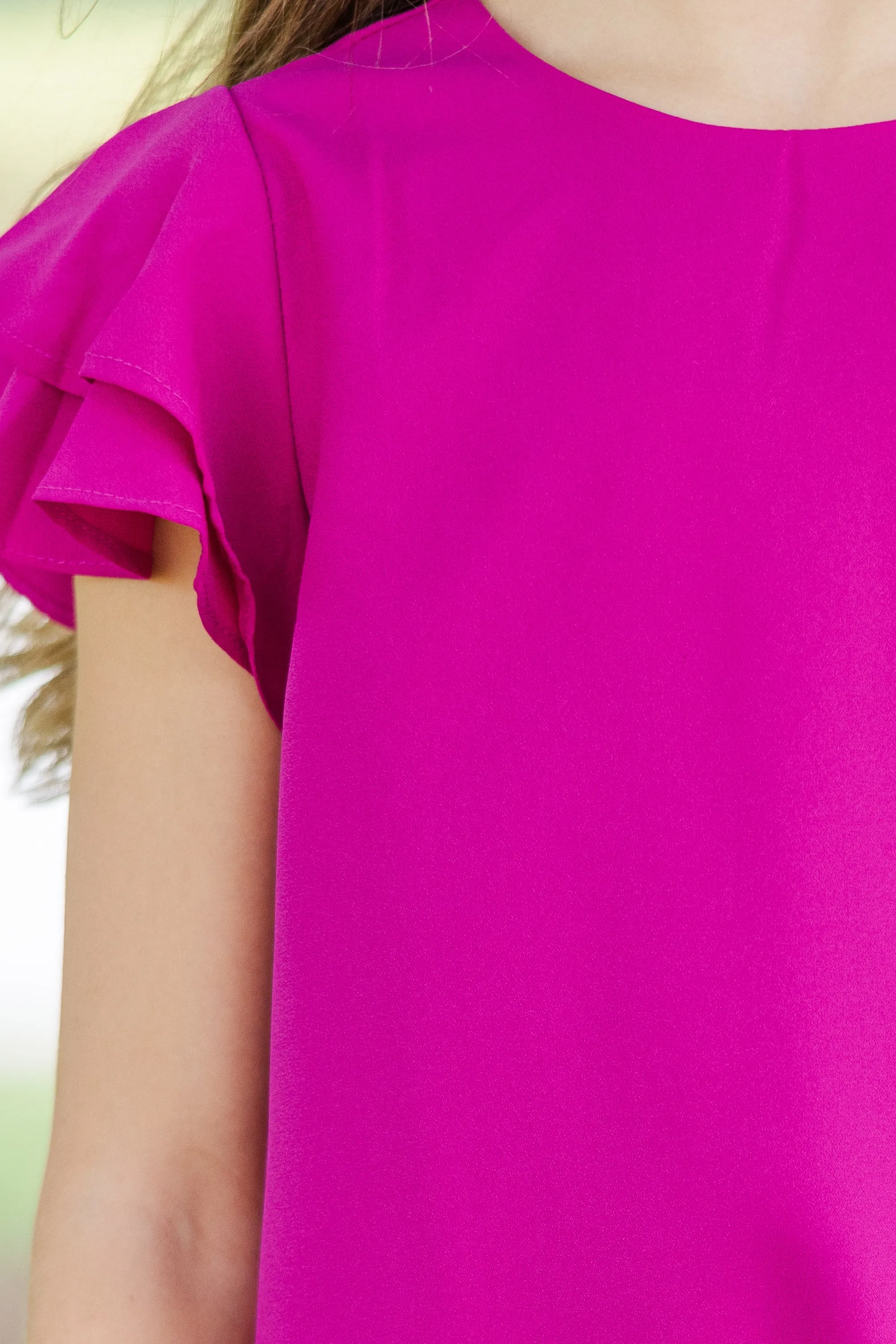 Girls: Beauty Bound Magenta Ruffled Sleeve Dress