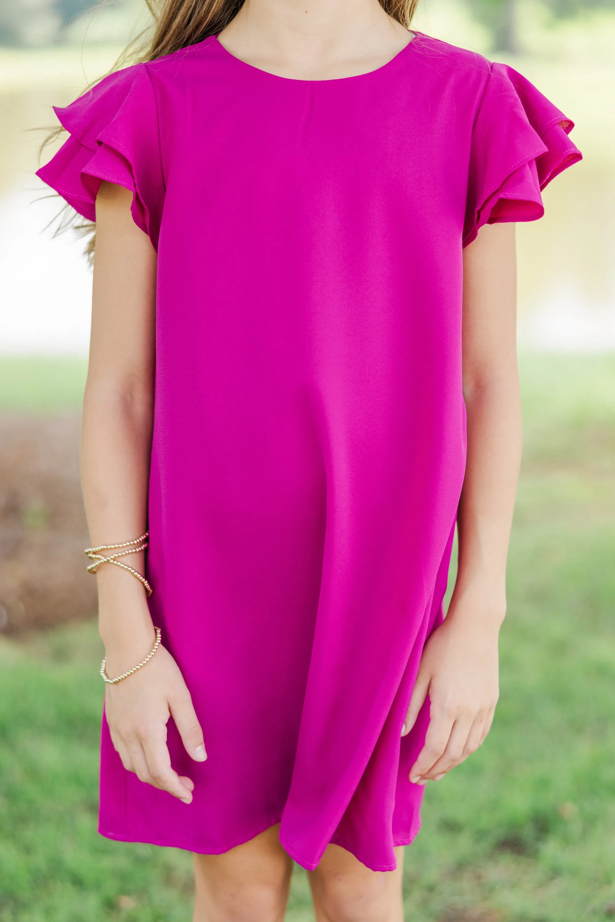 Girls: Beauty Bound Magenta Ruffled Sleeve Dress