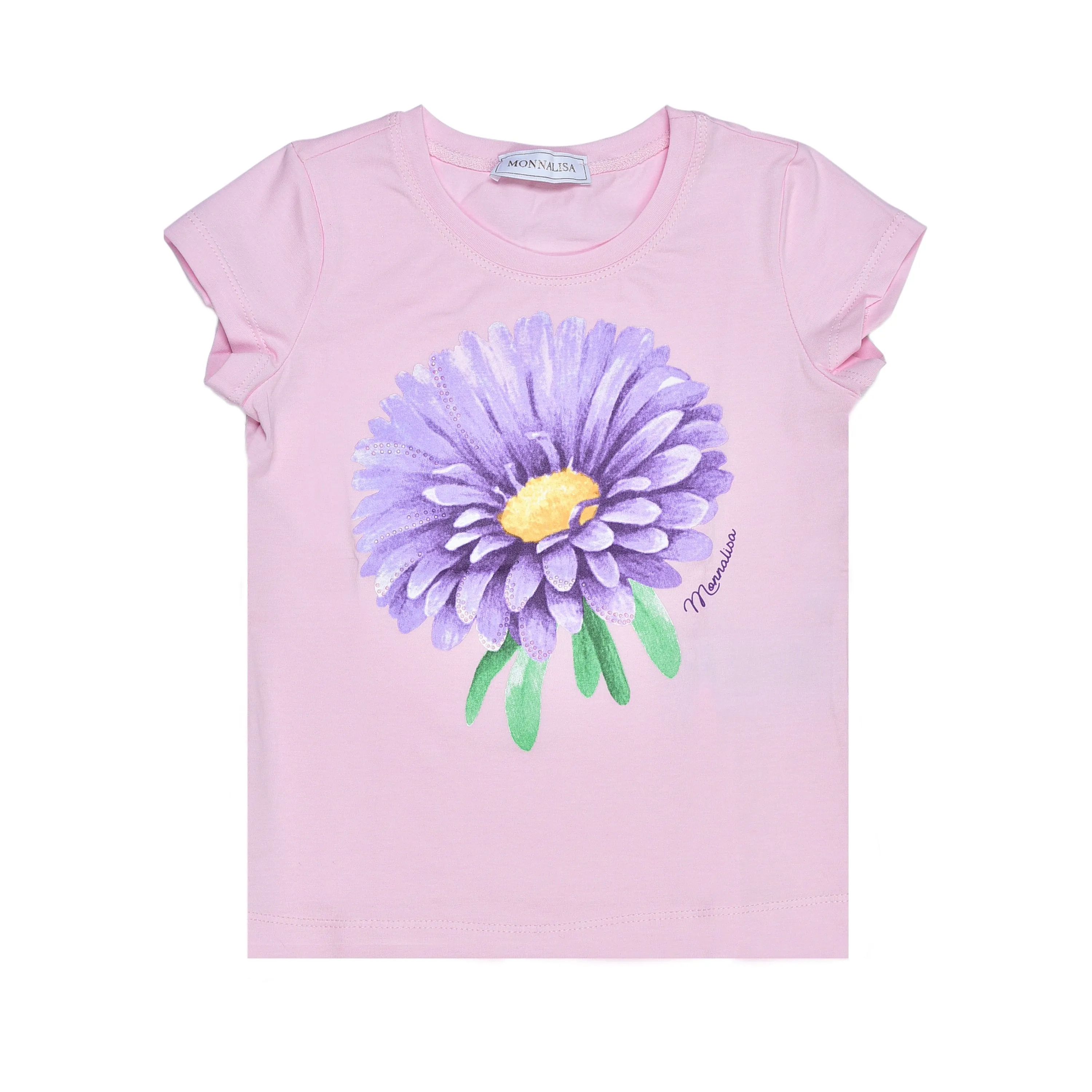 Girls Pink T-Shirt With Purple Flower