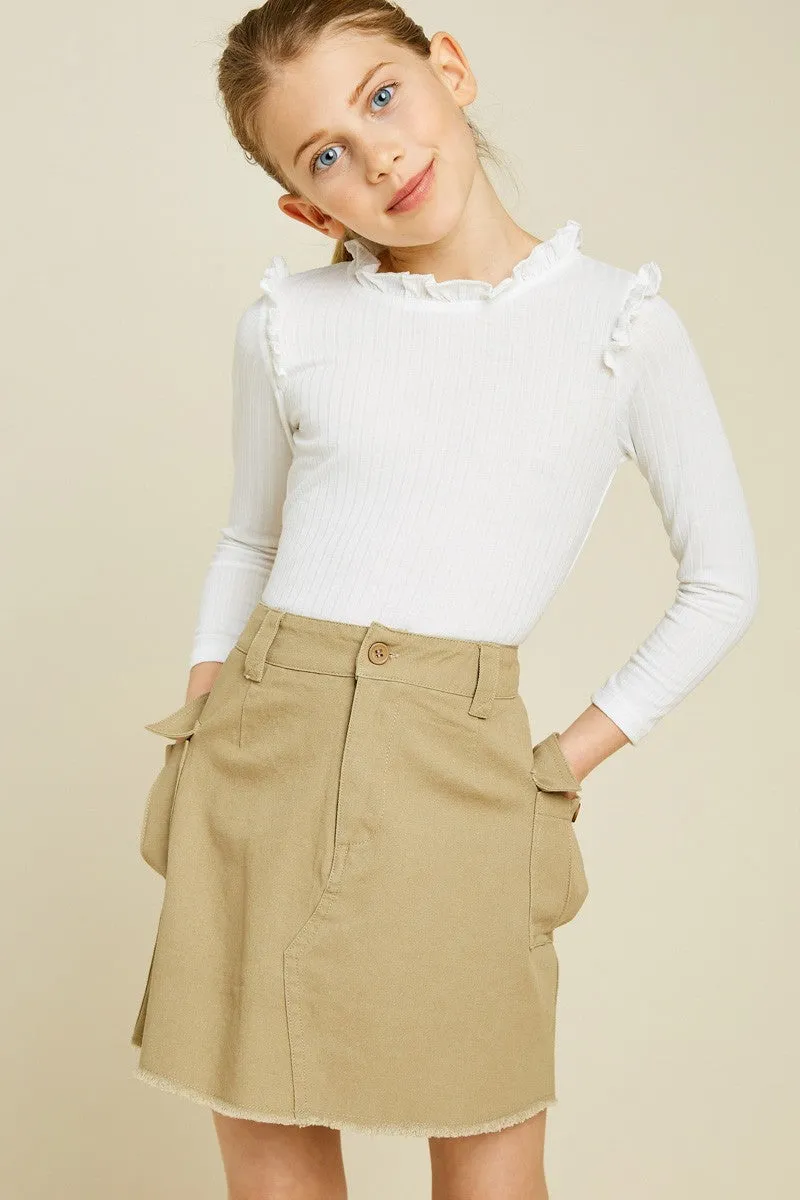 Girls Ribbed Ruffle Mock Neck Top