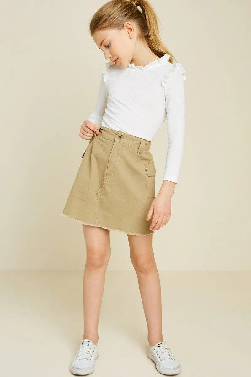 Girls Ribbed Ruffle Mock Neck Top
