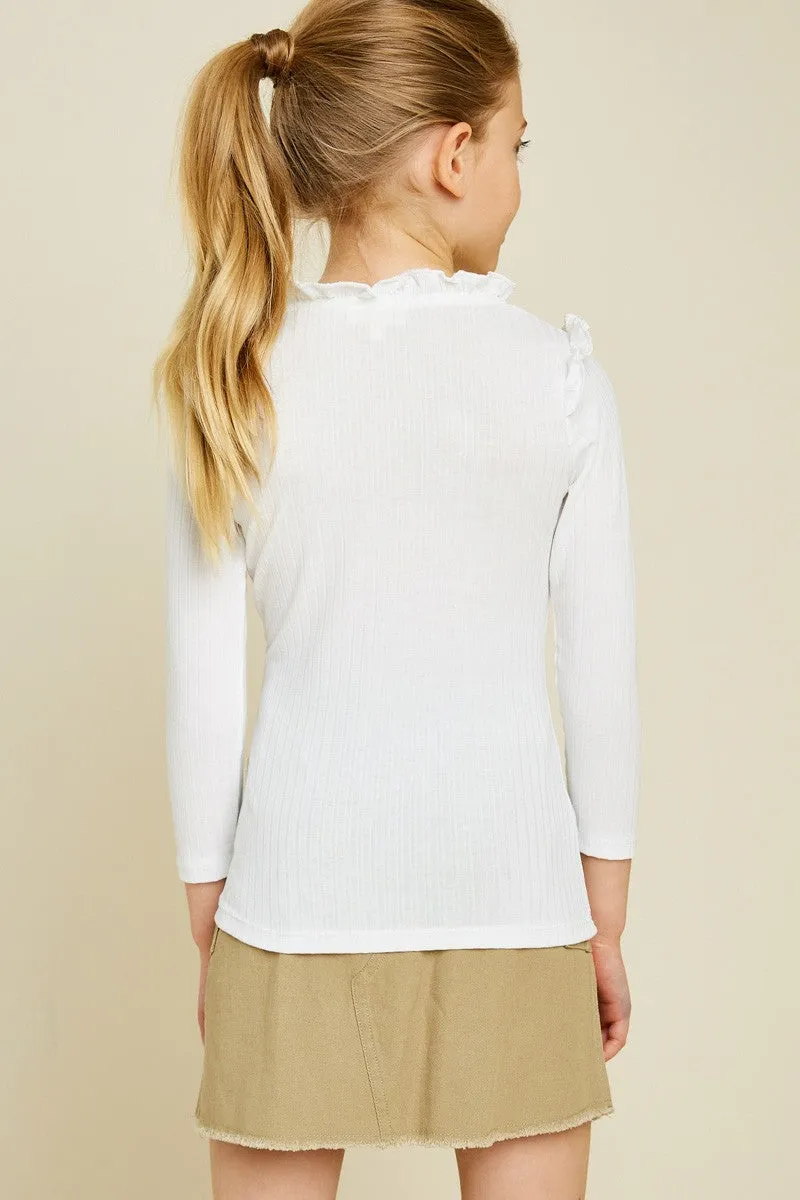 Girls Ribbed Ruffle Mock Neck Top