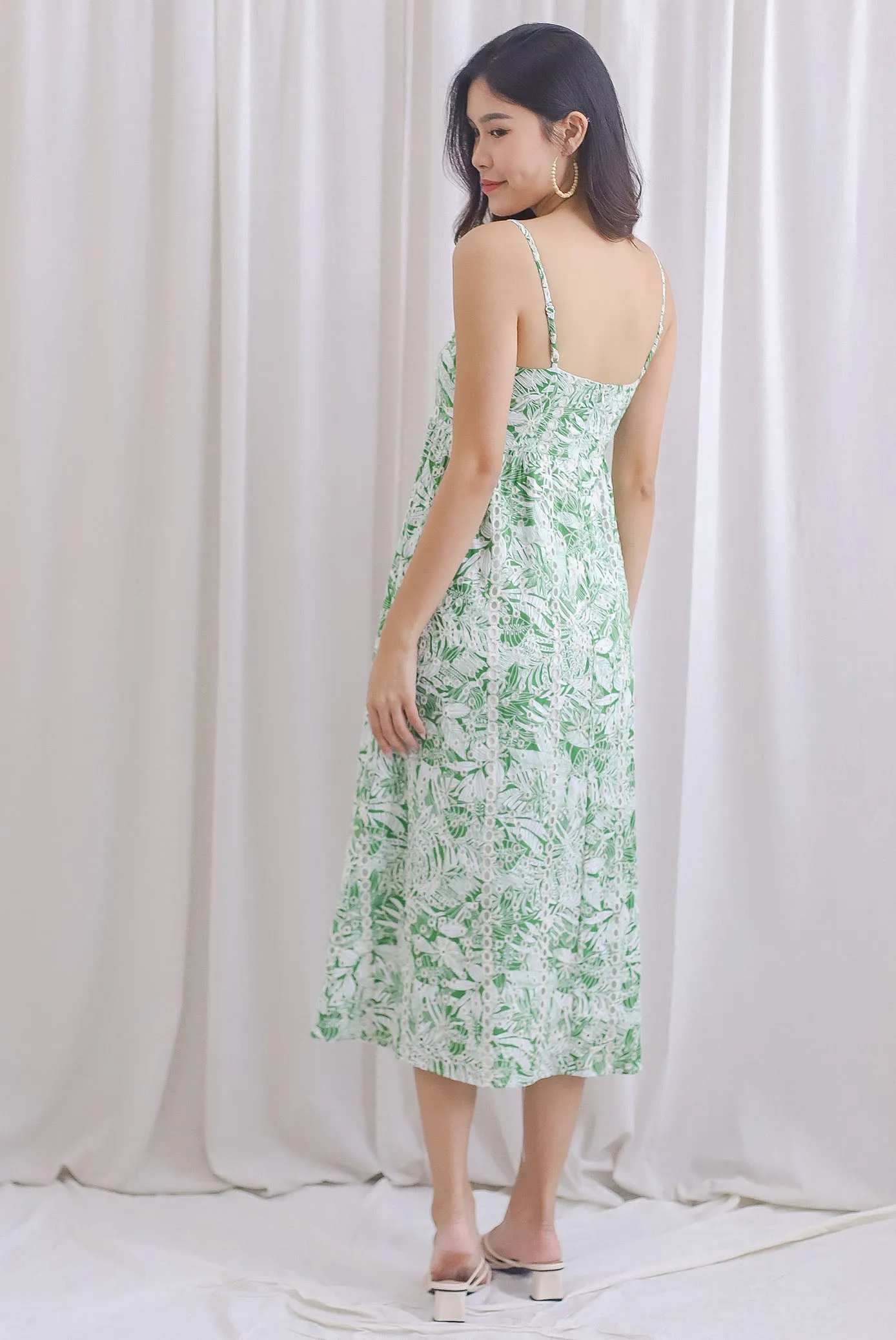 Giselle Leafy Embro Spahgetti Maxi Dress In Green