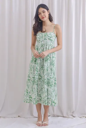 Giselle Leafy Embro Spahgetti Maxi Dress In Green