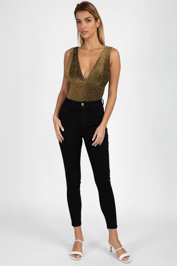 Glitter Deep V Neck Bodysuit