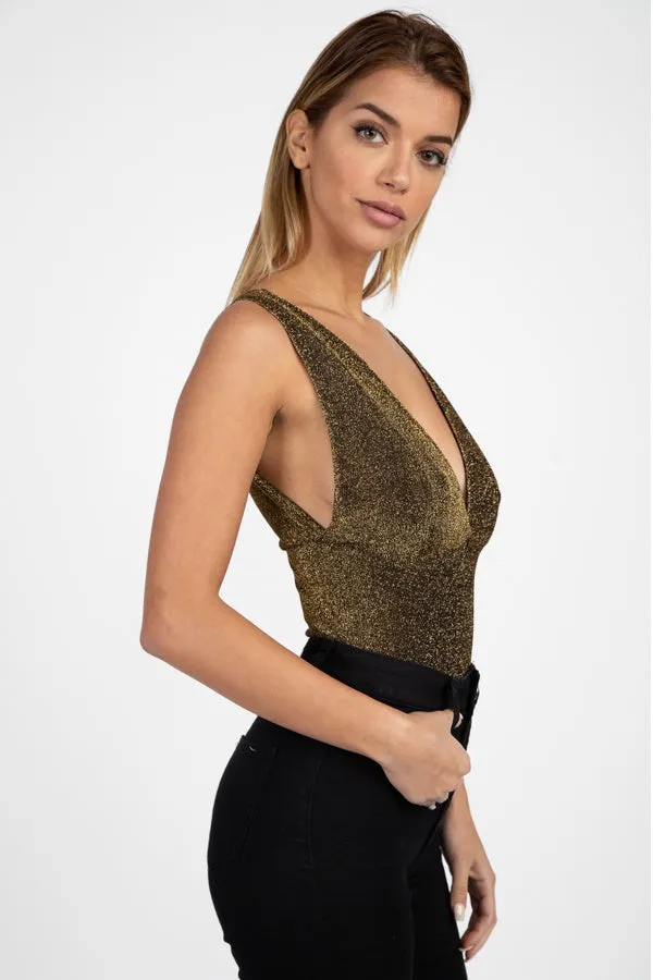 Glitter Deep V Neck Bodysuit