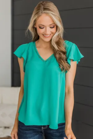 Good Days Ahead V-Neck Top- Emerald Green