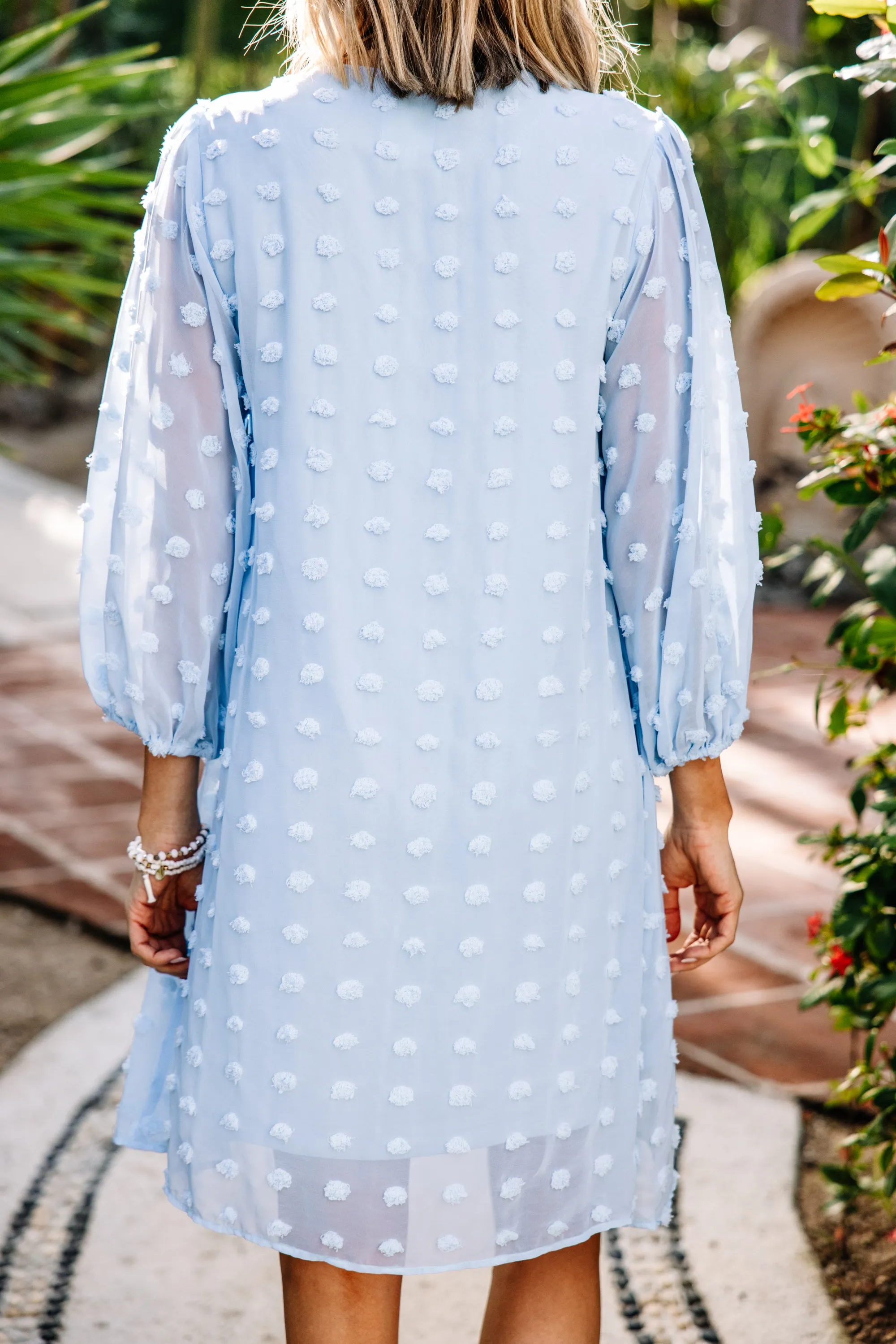 Good To Know Sky Blue Swiss Dot Shift Dress
