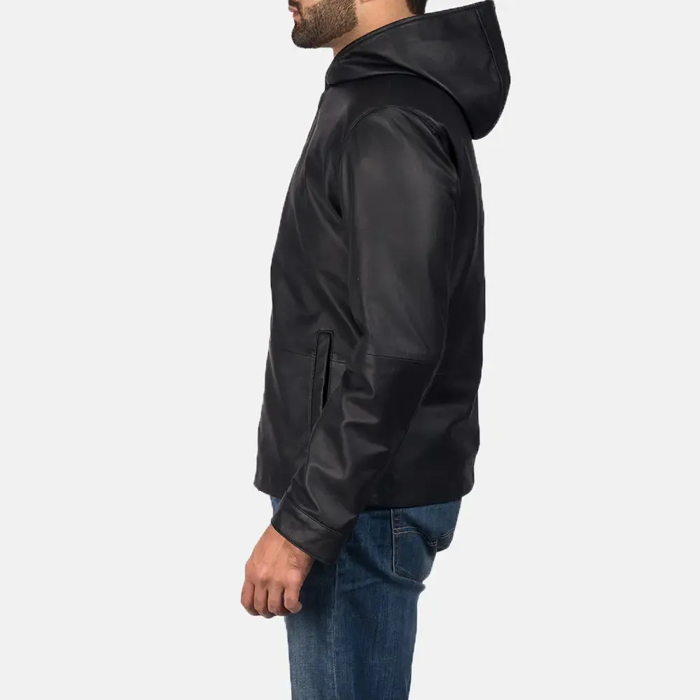Grace Matte Black Hooded Leather Jacket