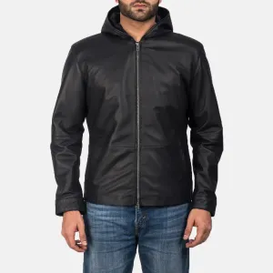 Grace Matte Black Hooded Leather Jacket