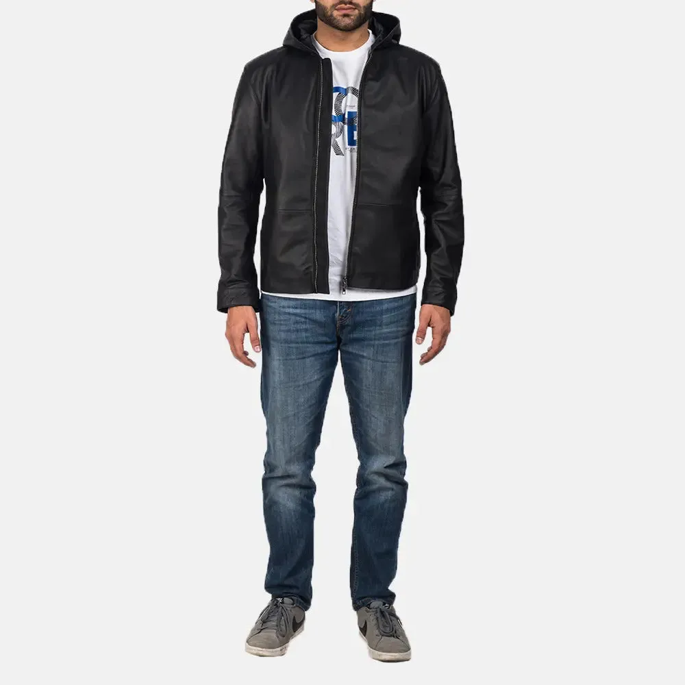 Grace Matte Black Hooded Leather Jacket