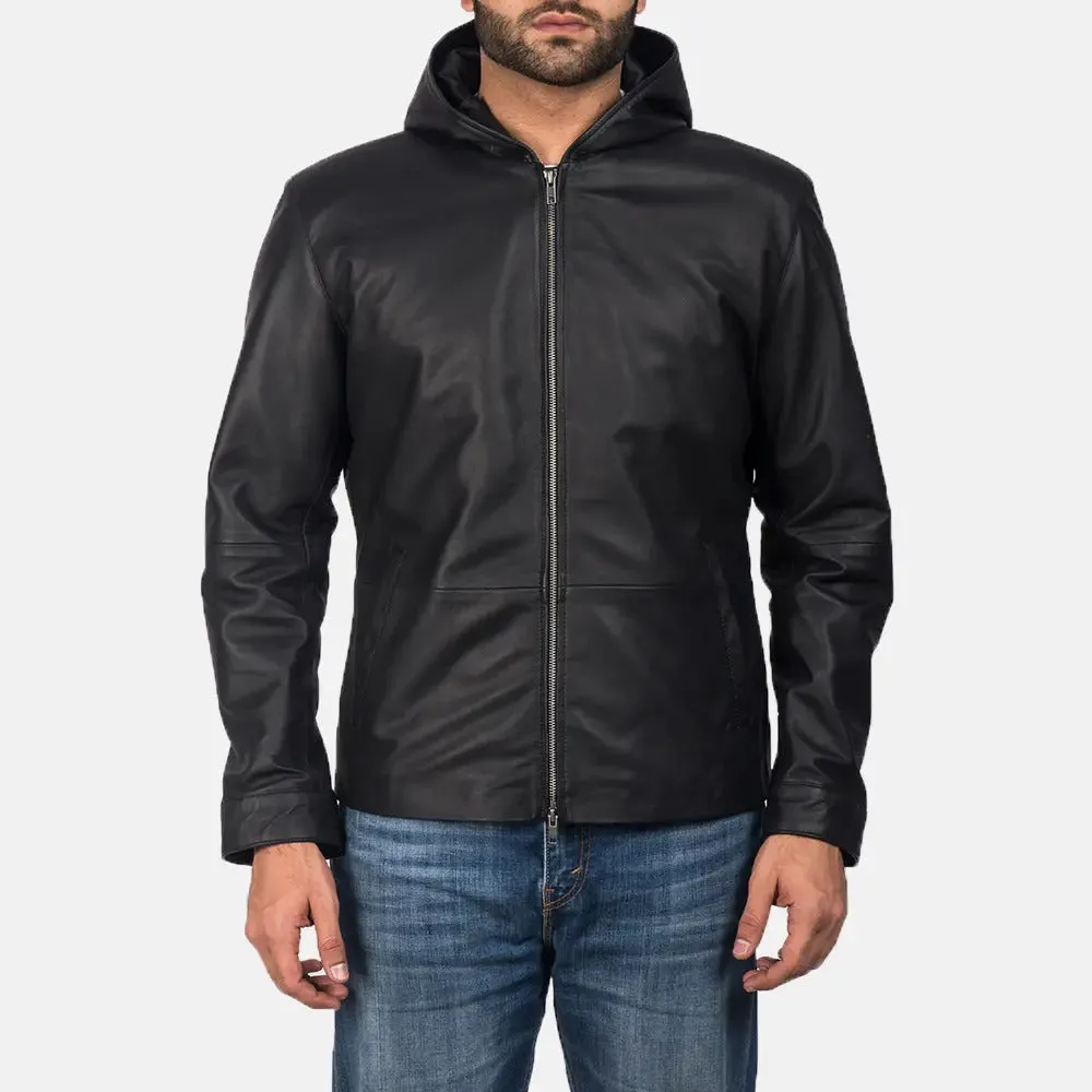 Grace Matte Black Hooded Leather Jacket