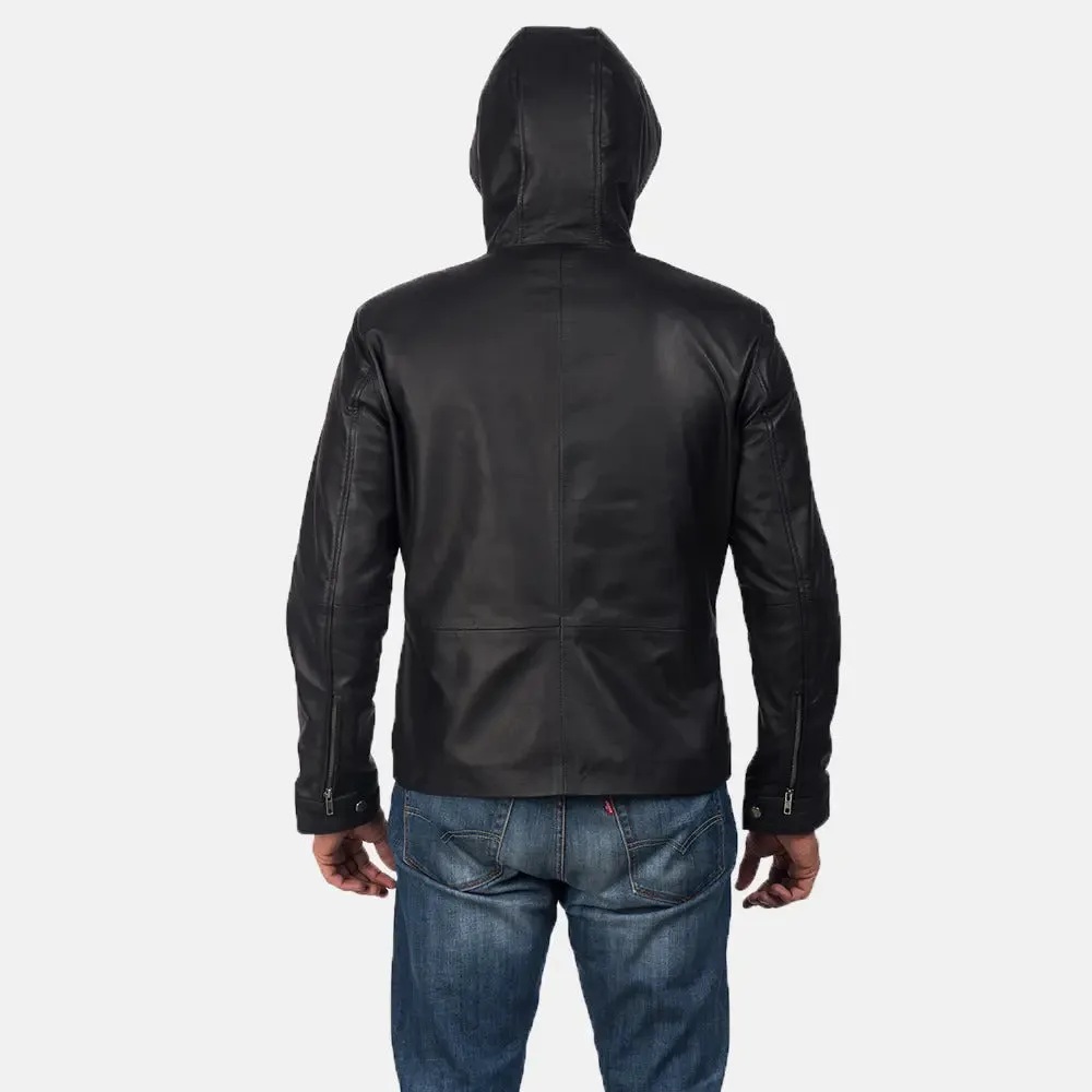 Grace Matte Black Hooded Leather Jacket
